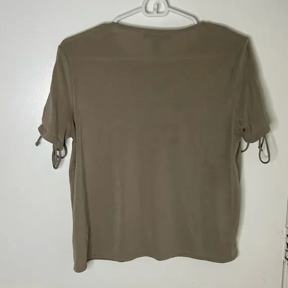 Forever 21 | khaki short sleeve tie top | small - Picture 5 of 5